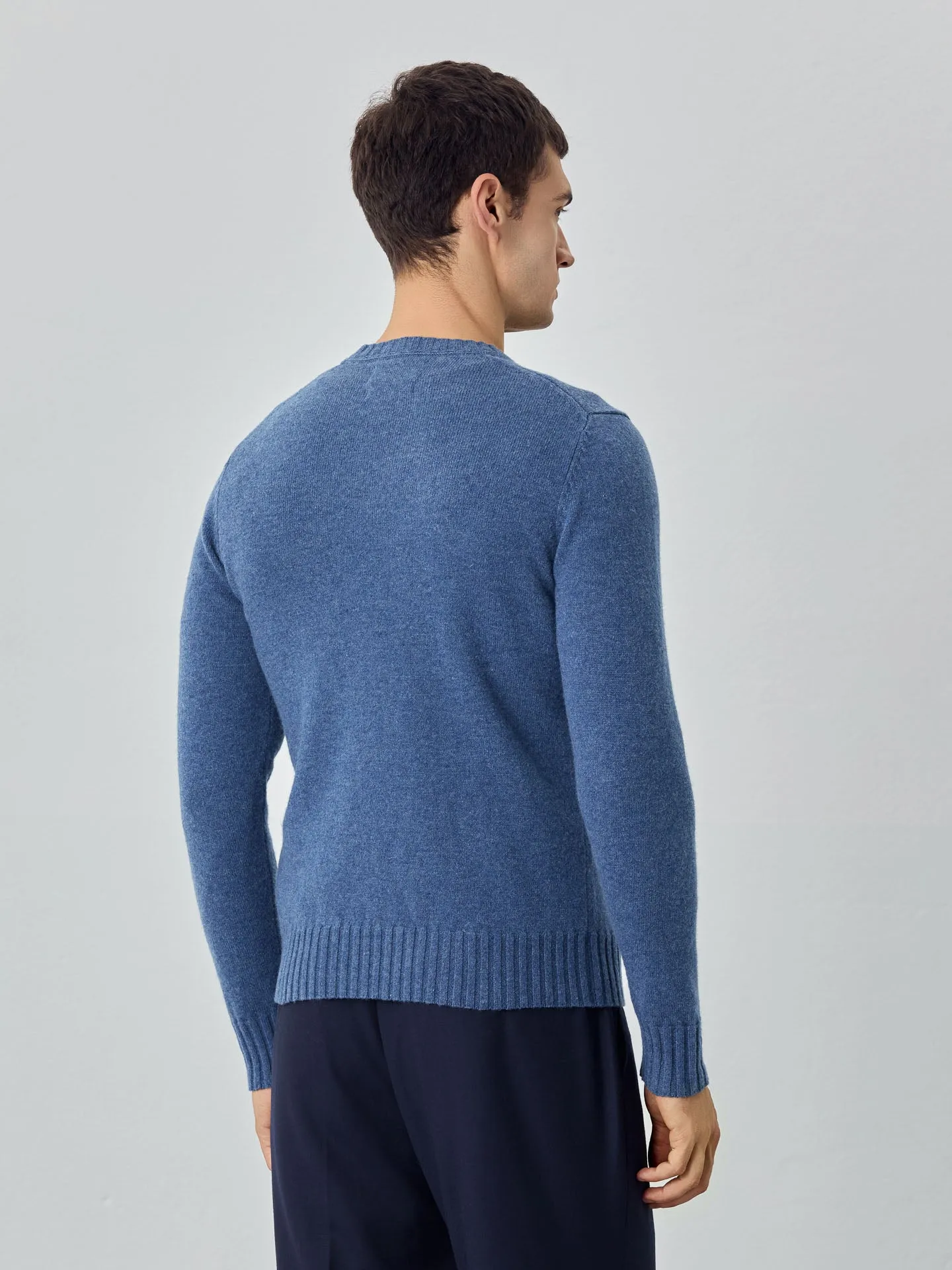 Machine Washable Crew Neck Sweater With Long Sleeves In Lambswool