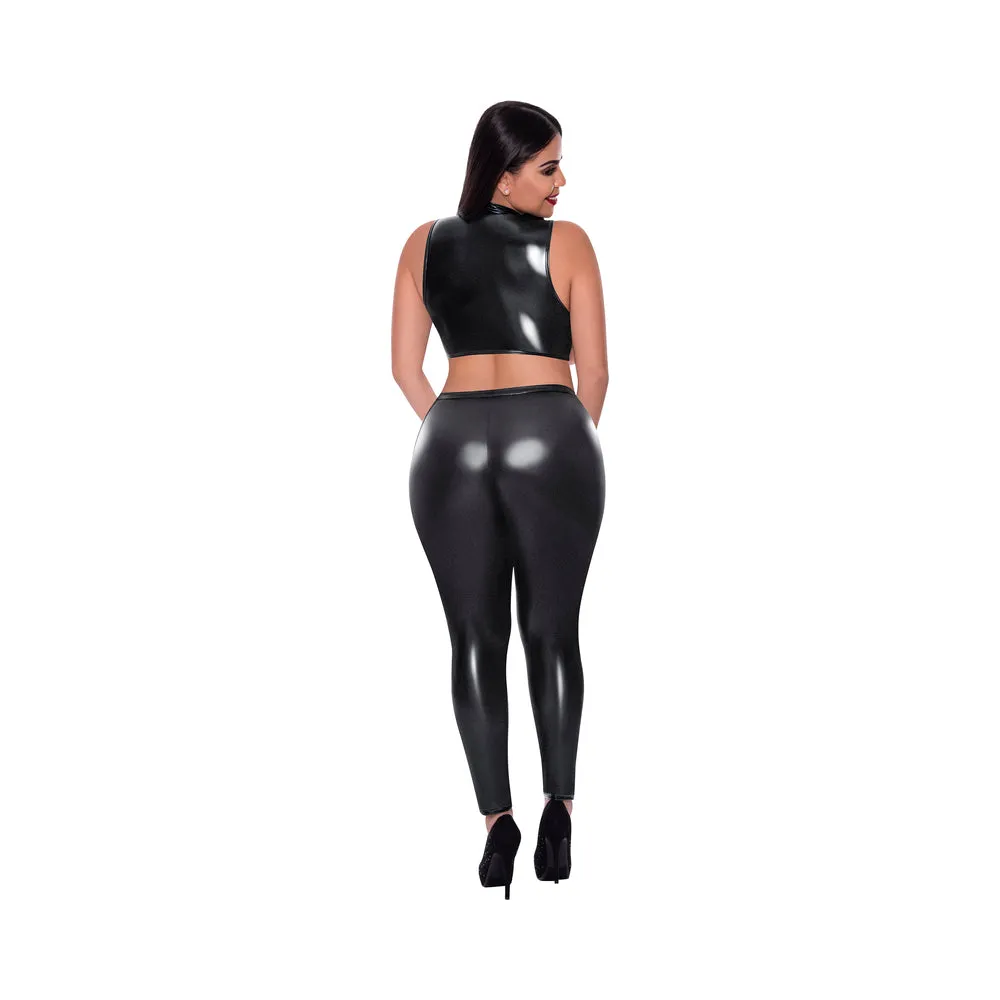 Magic Silk Liquid Onyx Open Vest & Leggings Black Queen