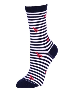 Maine Lobster Stripe (Navy) Women's Crew Socks