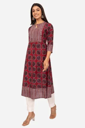 Maroon Ajrak Kurta