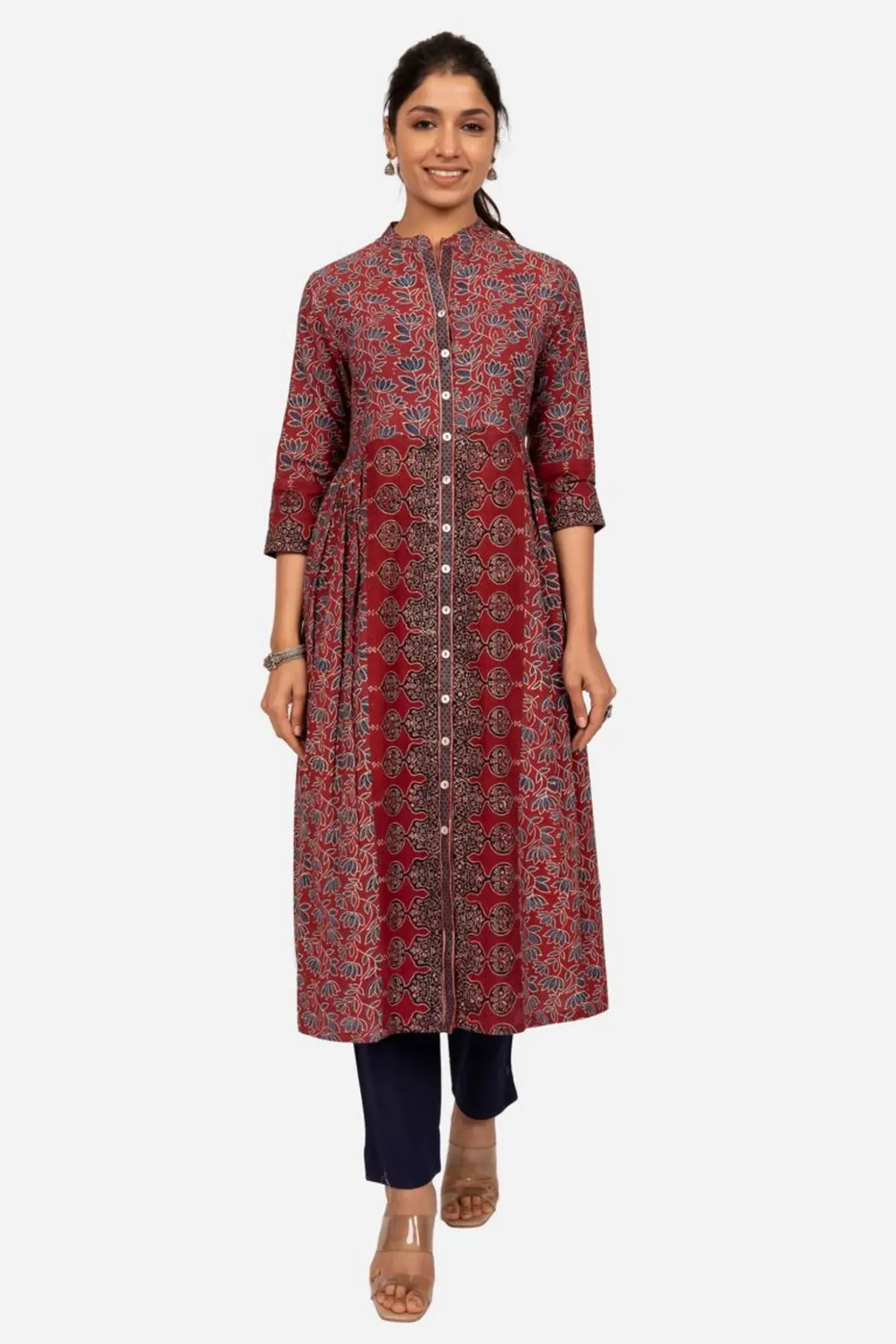 Maroon Front Open Kurta