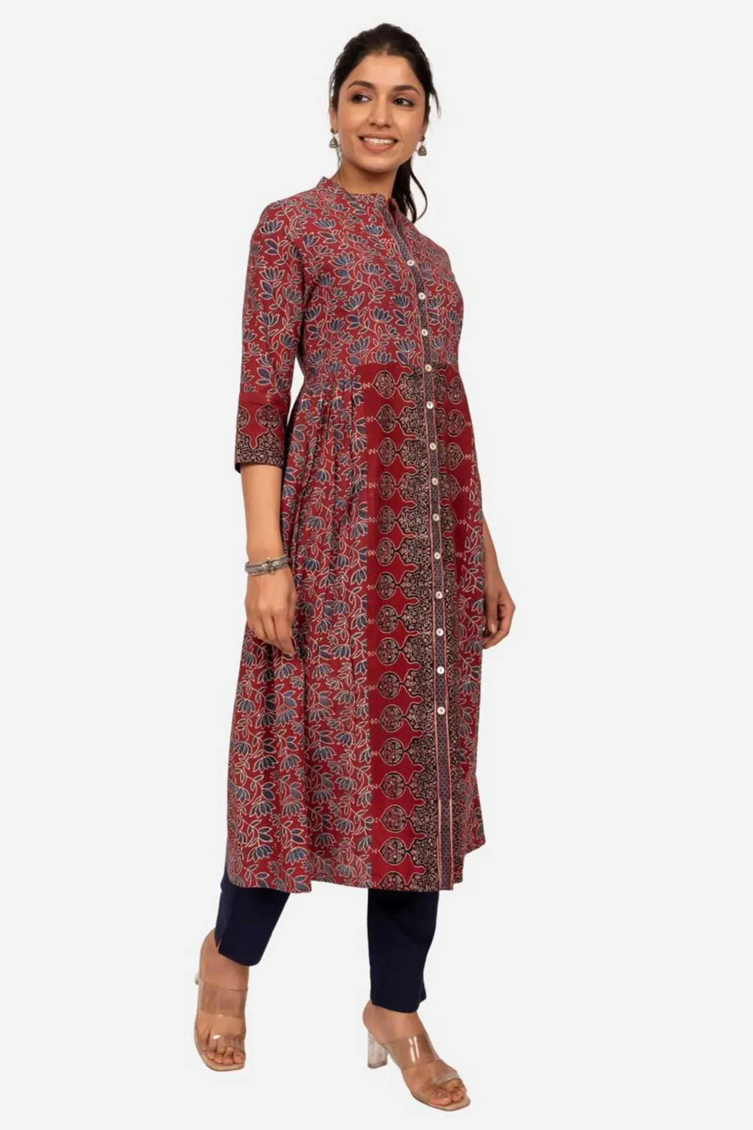 Maroon Front Open Kurta