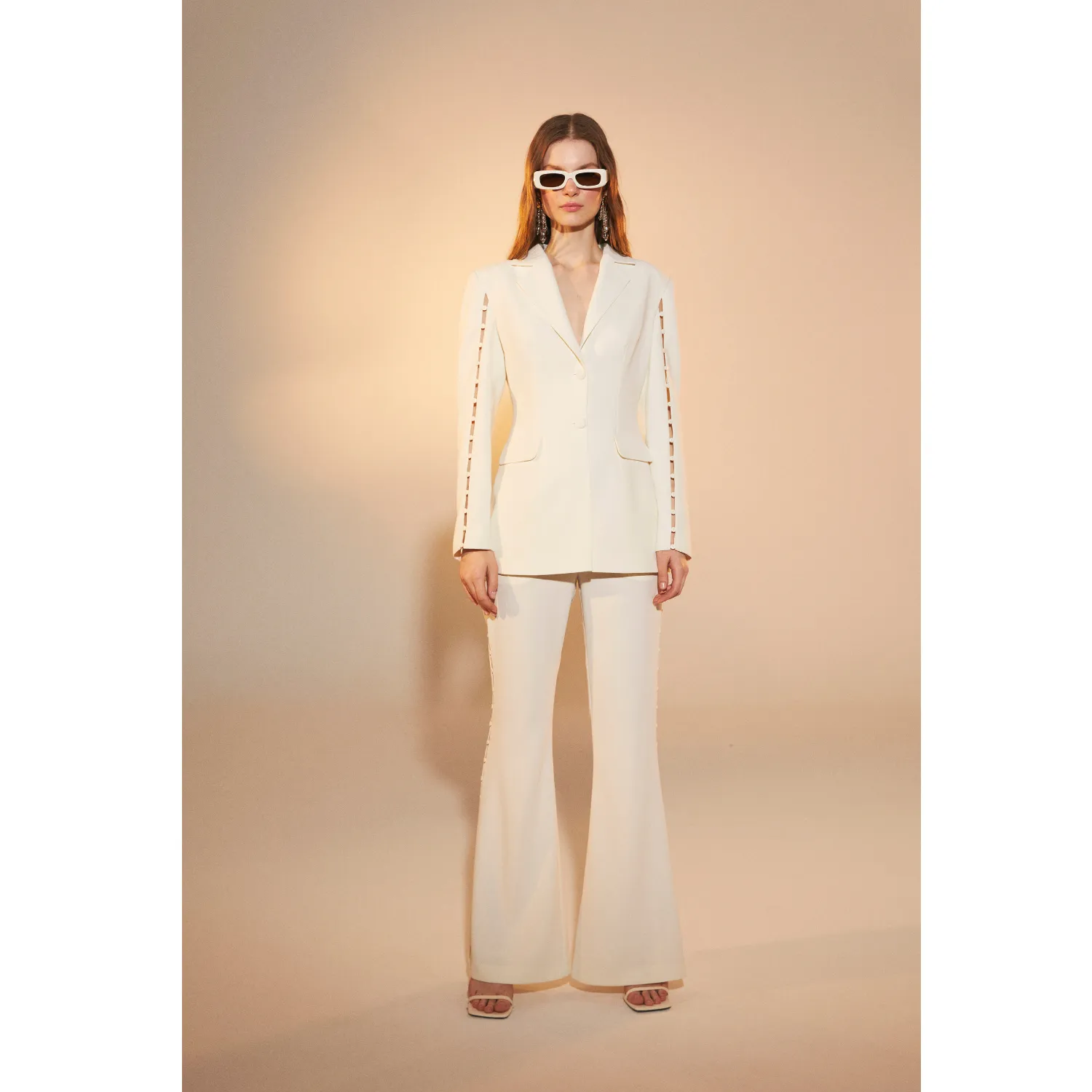 Marylebone Crepe Flared Trousers in Vanilla Ice