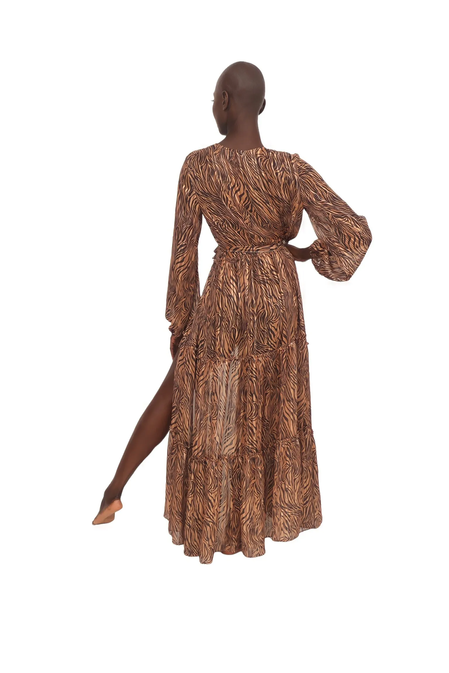 Maxi Wrap Duster Dress - Tiger Brown