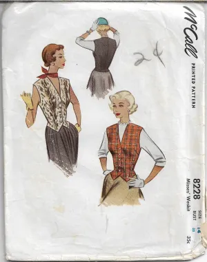 McCall 8228 Ladies Weskit Sleeveless Vest Vintage Sewing Pattern 1950s