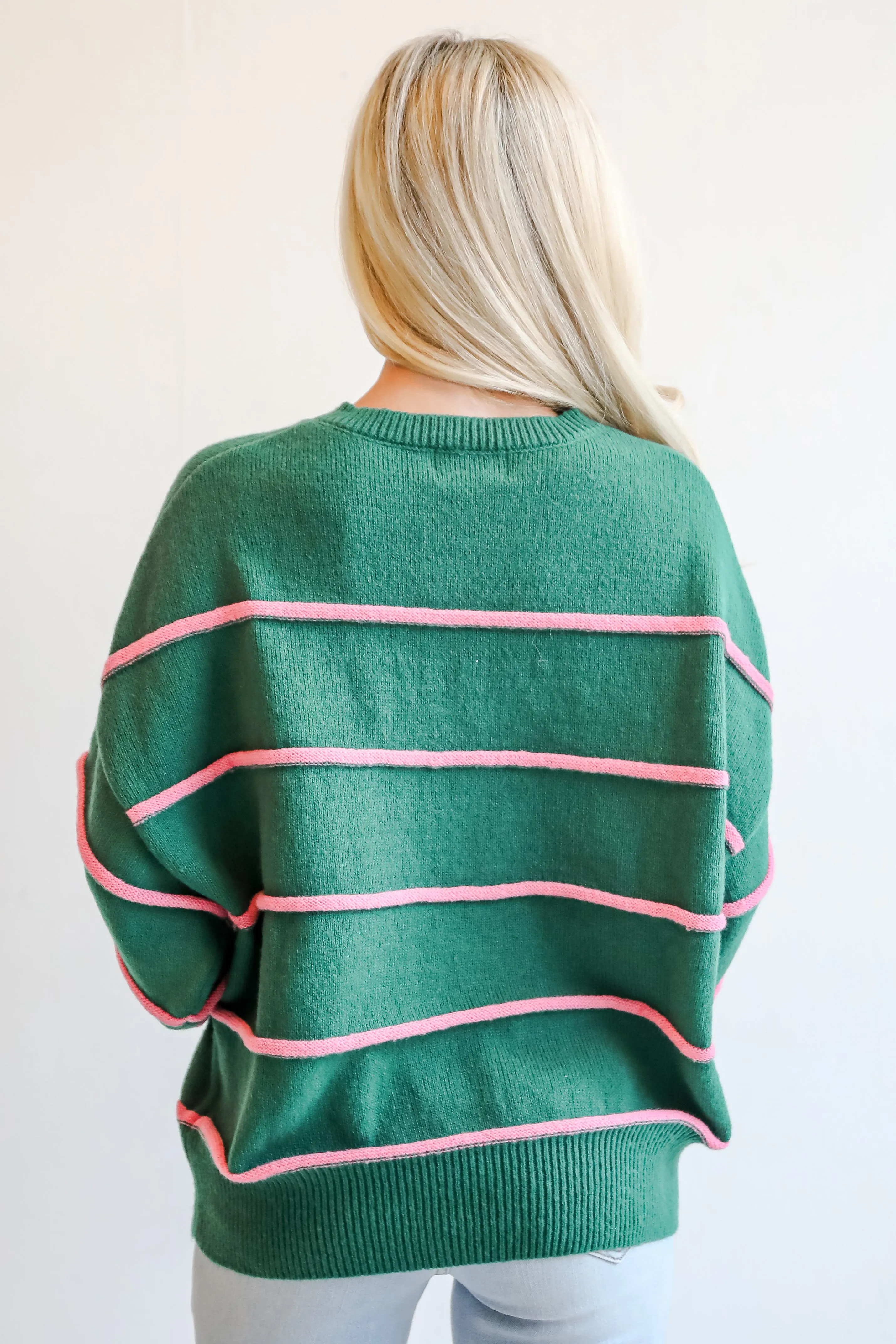 Memorably Stylish Hunter Green Striped Sweater