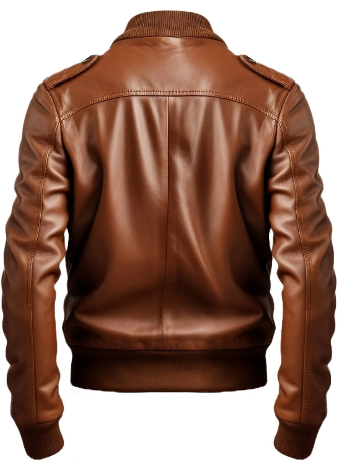 Men Brown Leather Strap Pocket Style Jacket - Brown Leather Jacket Men