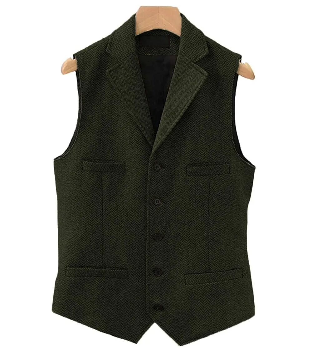 Men's Classic Slim Fit Herringbone Notch Lapel Waistcoat