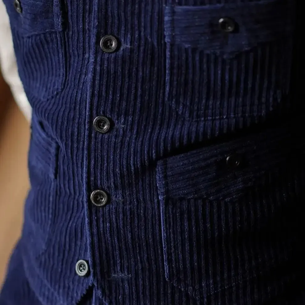 Men's Indigo Dyed V-neck Corduroy Work Vest - Classic Style