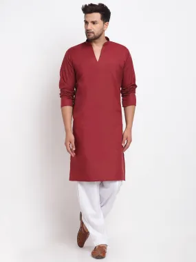 Men's Maroon Solid Pathani Kurta With White Salwar - Benstoke