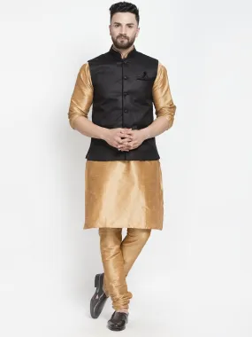 Men's Silk Blend Copper Kurta With Pyjama & Black Nehru Jacket - Benstoke