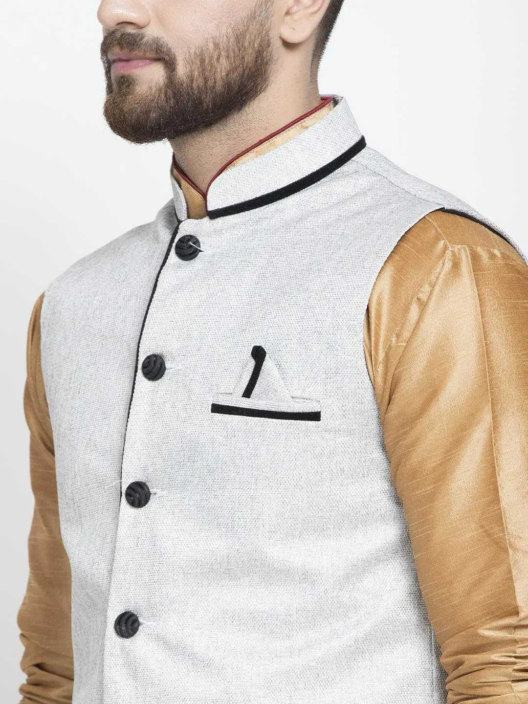 Men's Silk Blend Copper Kurta With Pyjama & Grey Nehru Jacket - Benstoke