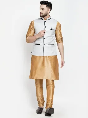 Men's Silk Blend Copper Kurta With Pyjama & Grey Nehru Jacket - Benstoke