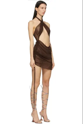 Mesh Brown Wrap Dress