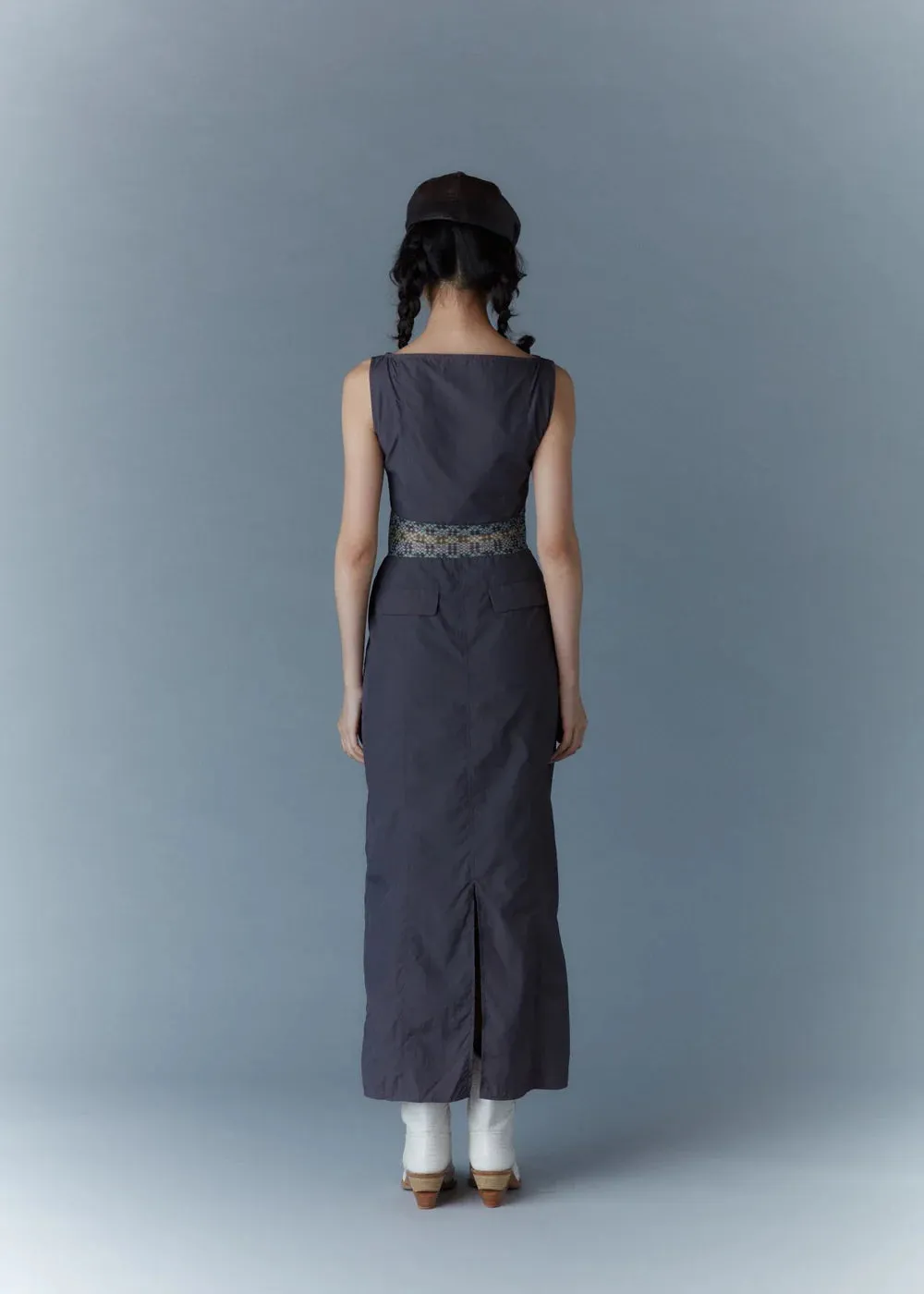 Mesh × nylon maxi dress