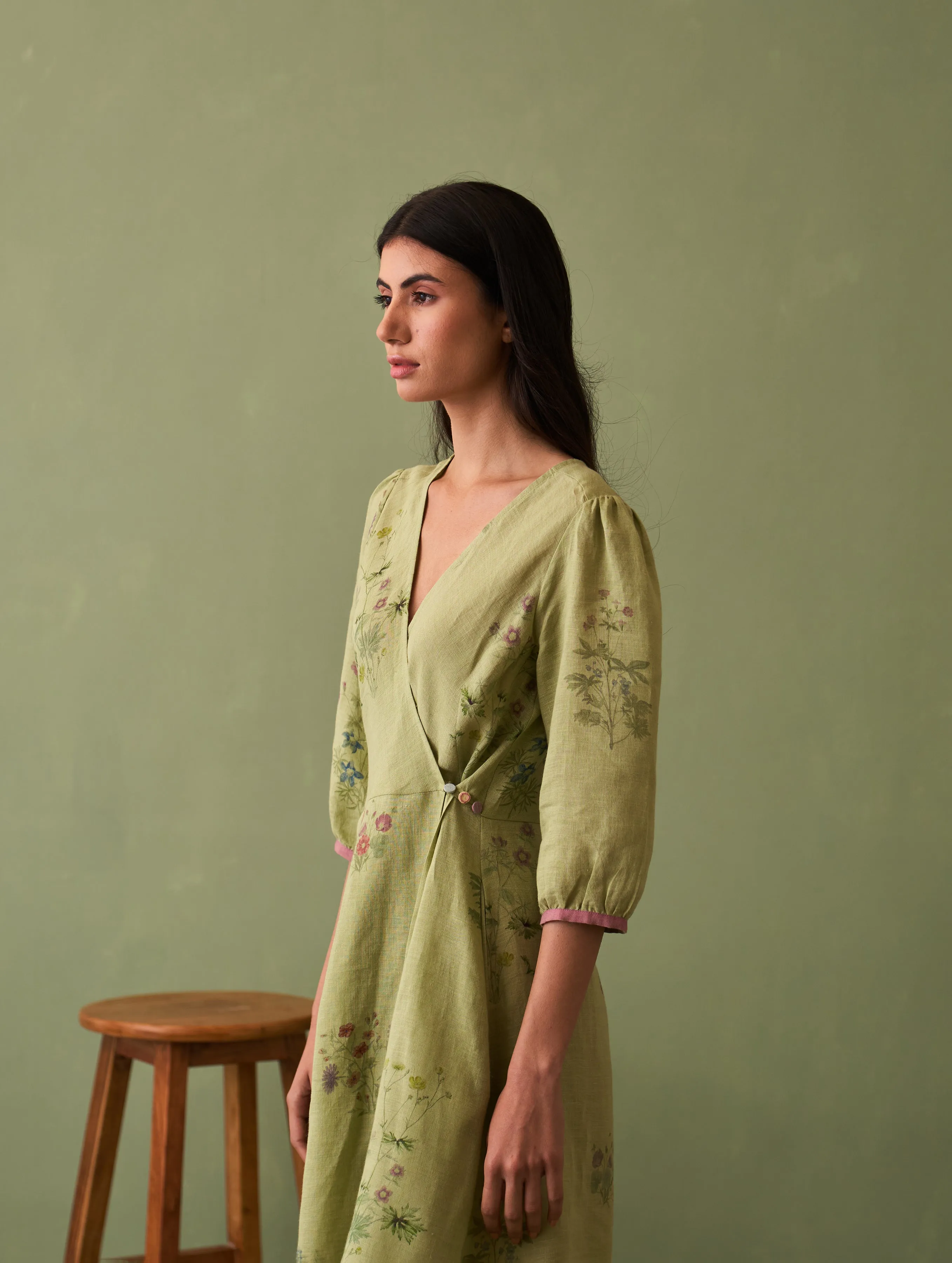 Mika Botanical Wrap Dress - Fern