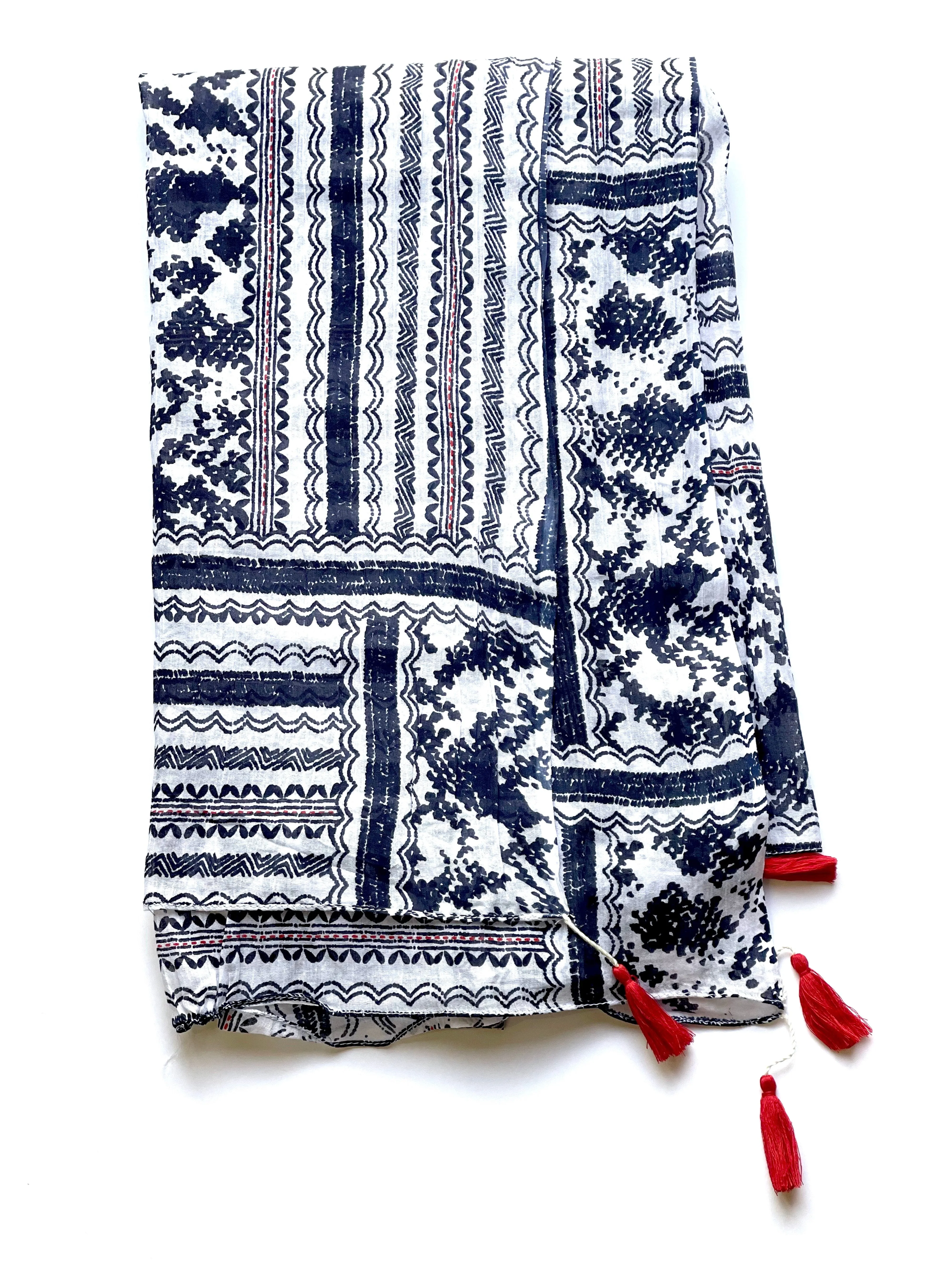 Milos Tassle Cotton Scarf Navy