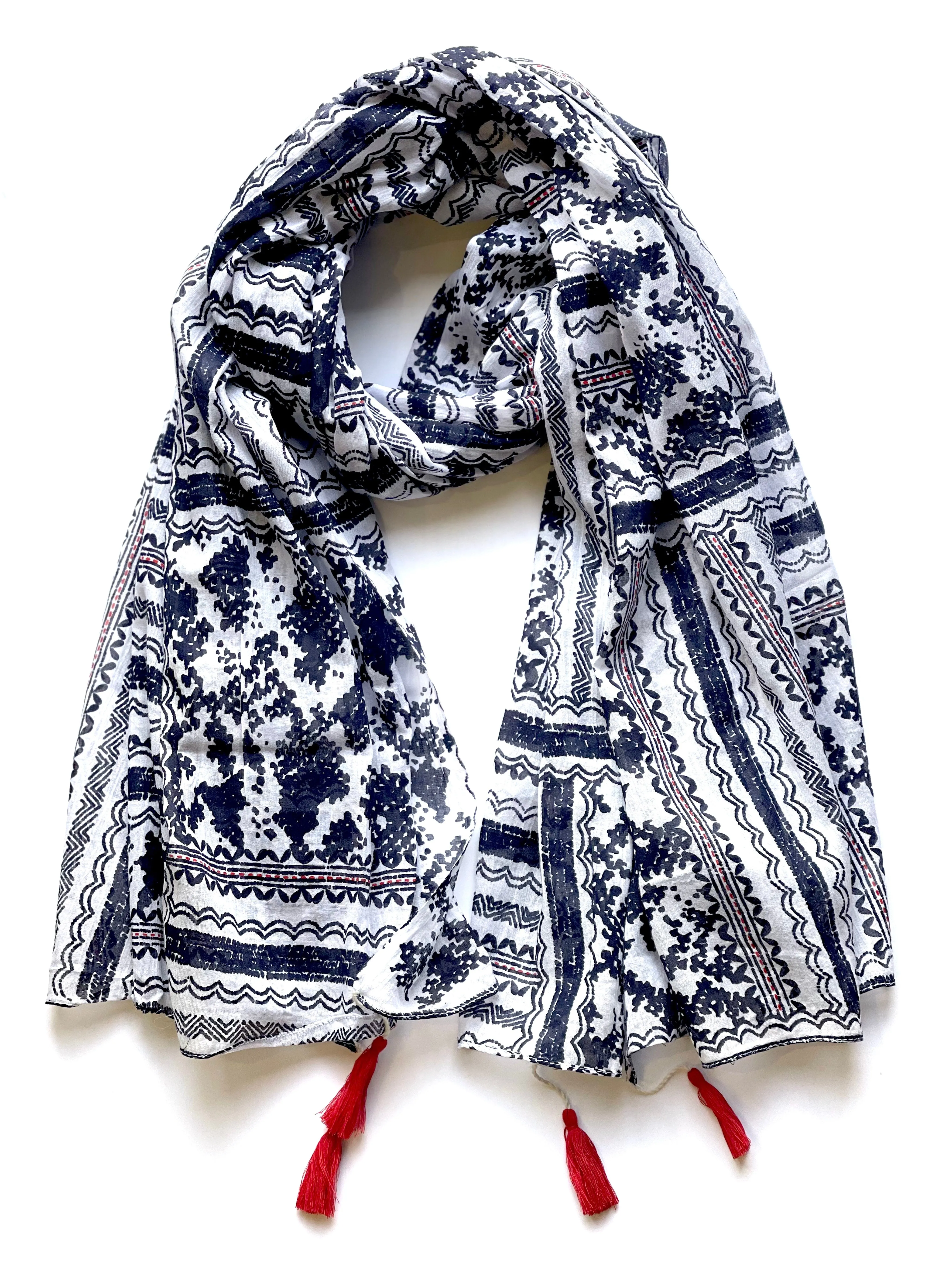 Milos Tassle Cotton Scarf Navy