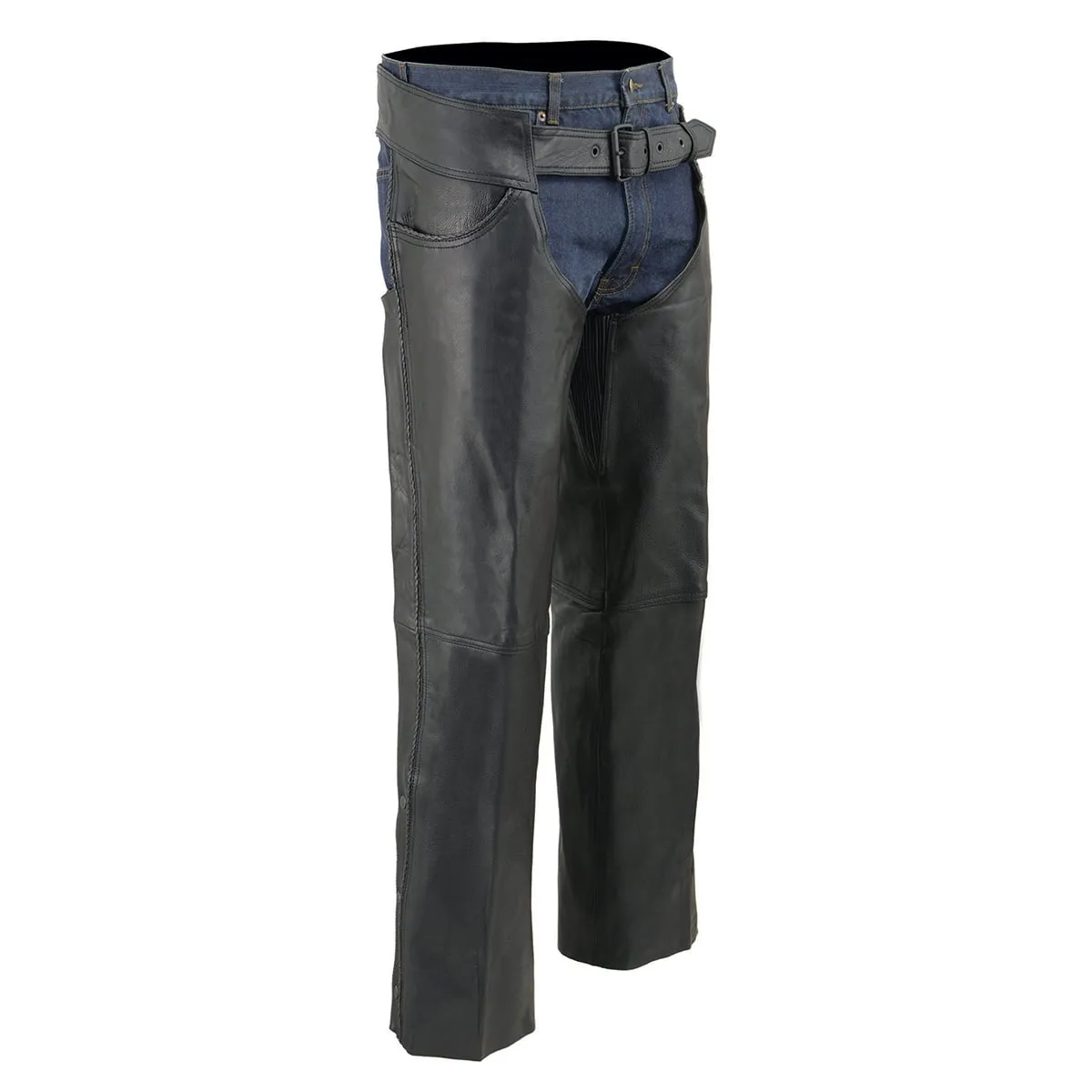 Milwaukee Leather Chaps for Men's Black Thin Braided Premium Leather