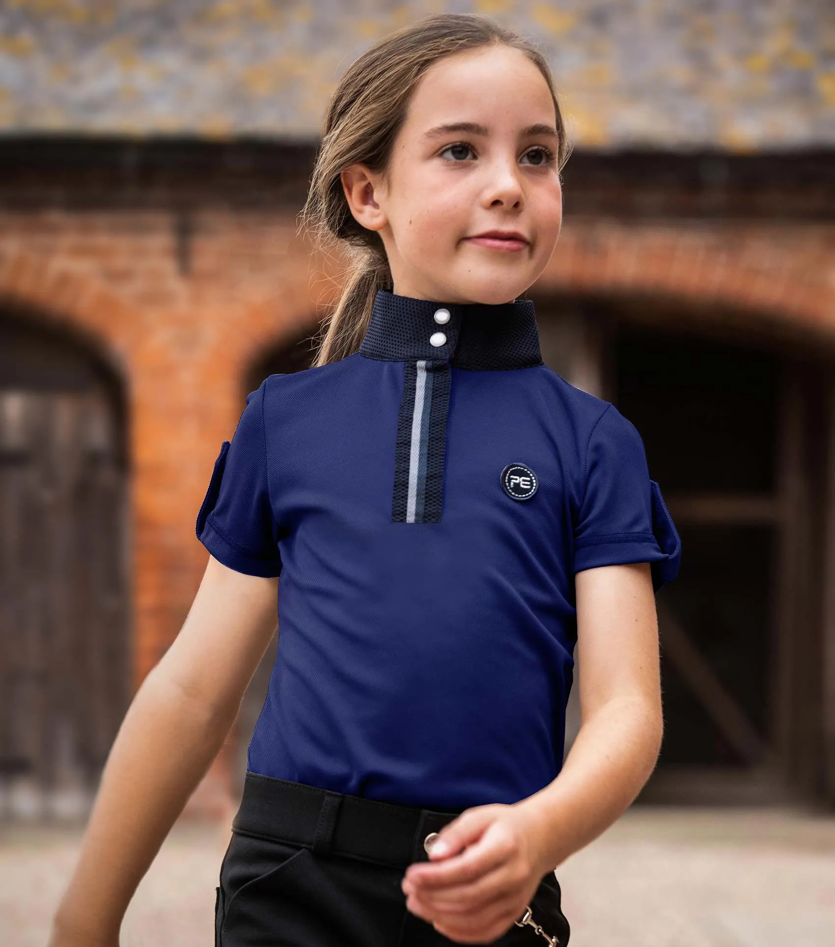 Mini Amia Girl's Technical Short Sleeve Riding Top Navy