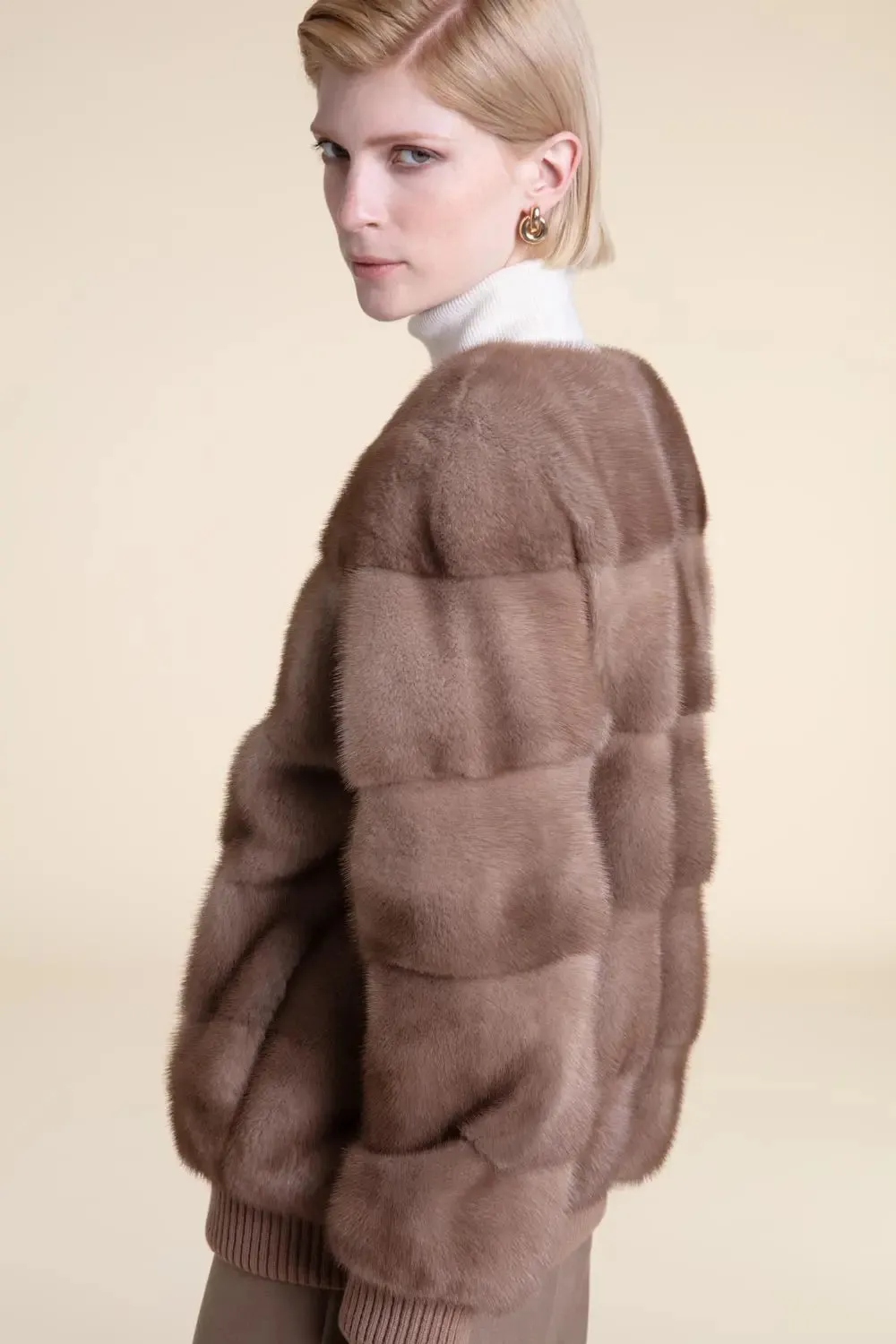 Mink jacket with cashmere hood