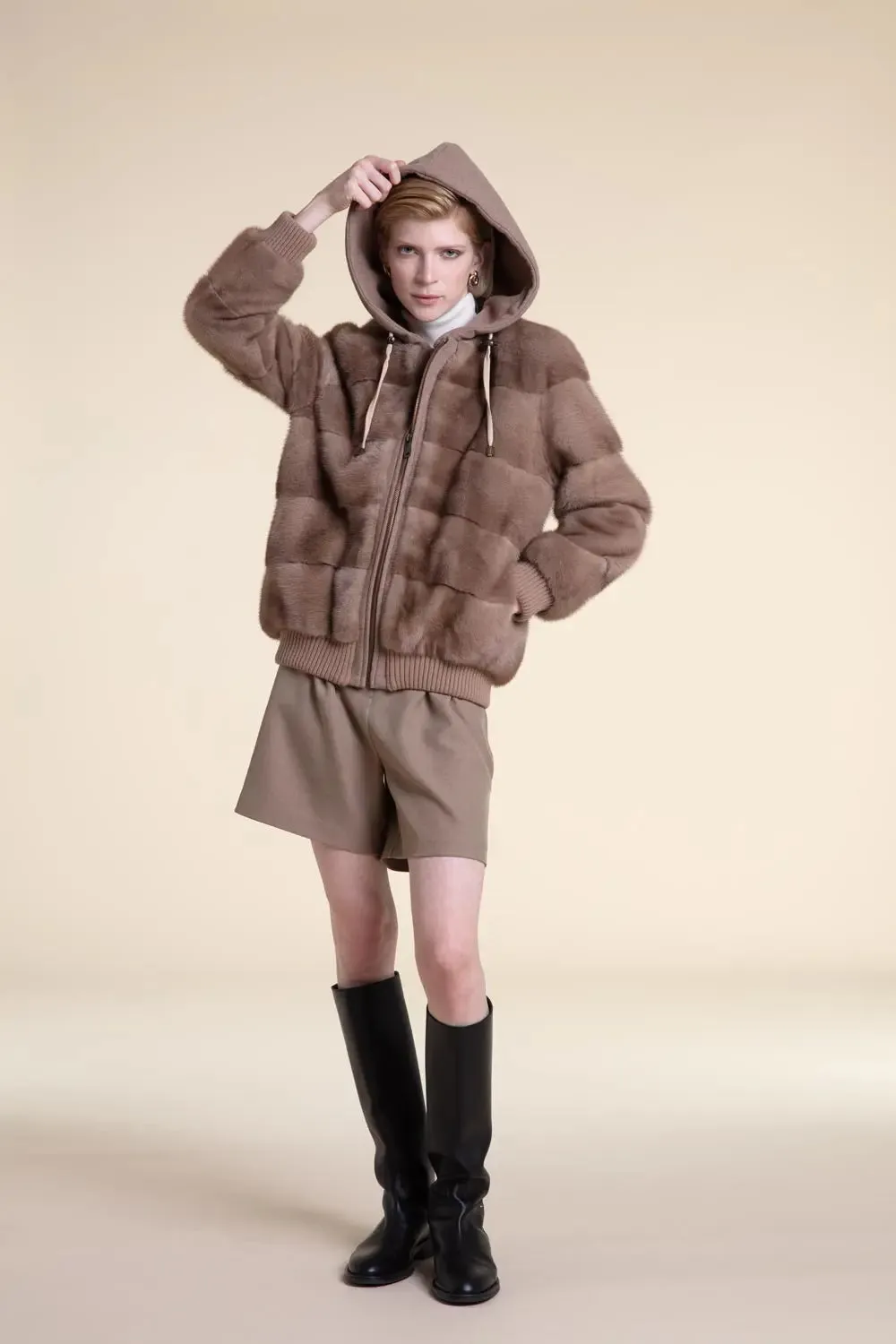 Mink jacket with cashmere hood