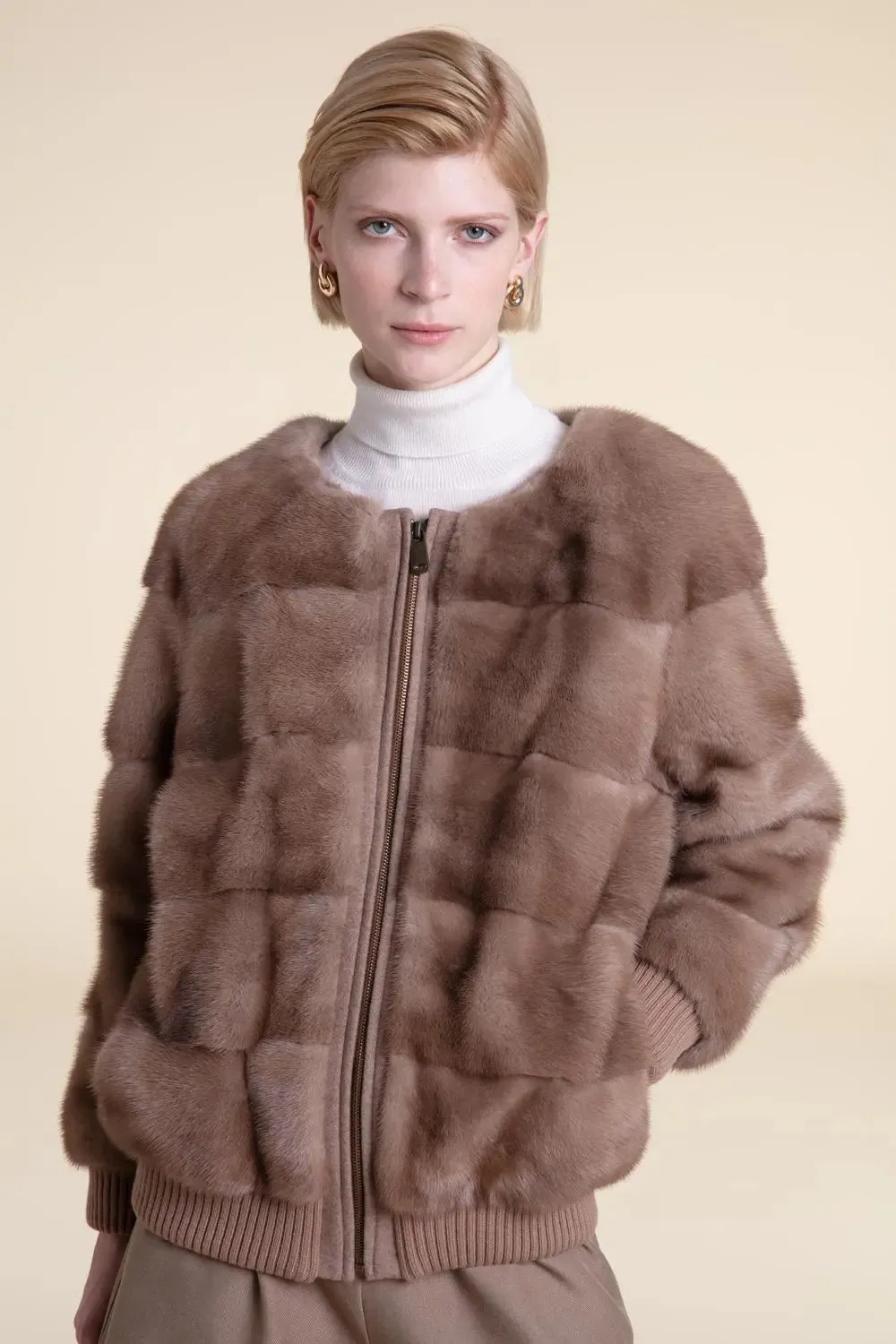 Mink jacket with cashmere hood