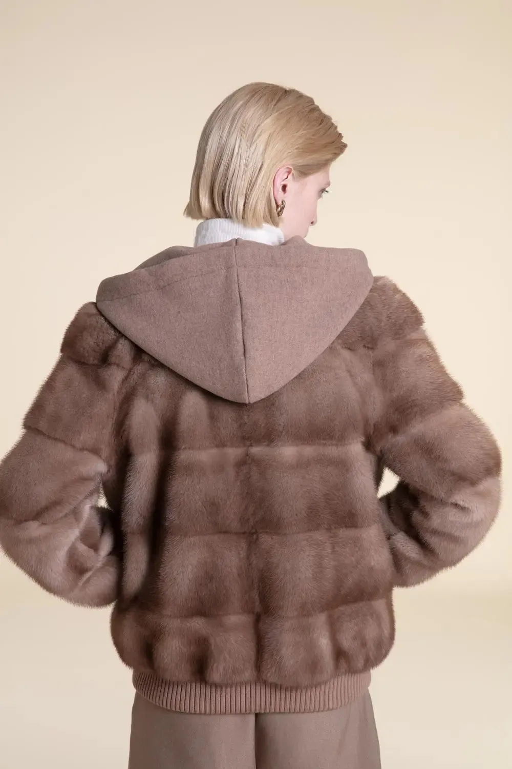 Mink jacket with cashmere hood