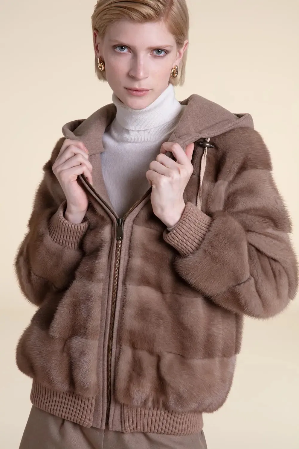 Mink jacket with cashmere hood