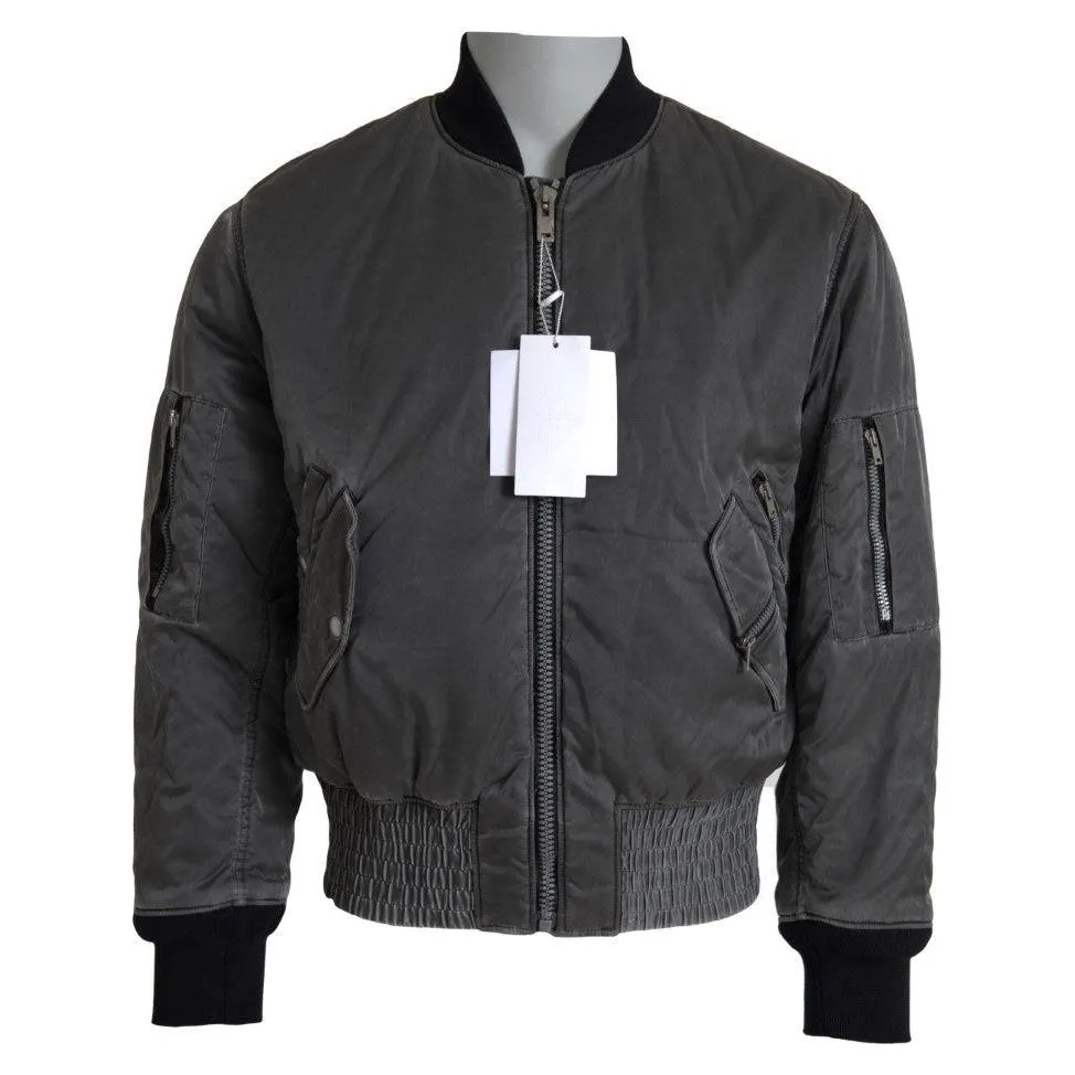 MM6 Maison Margiela Elegant Gray Bomber Jacket Full Zip Closure