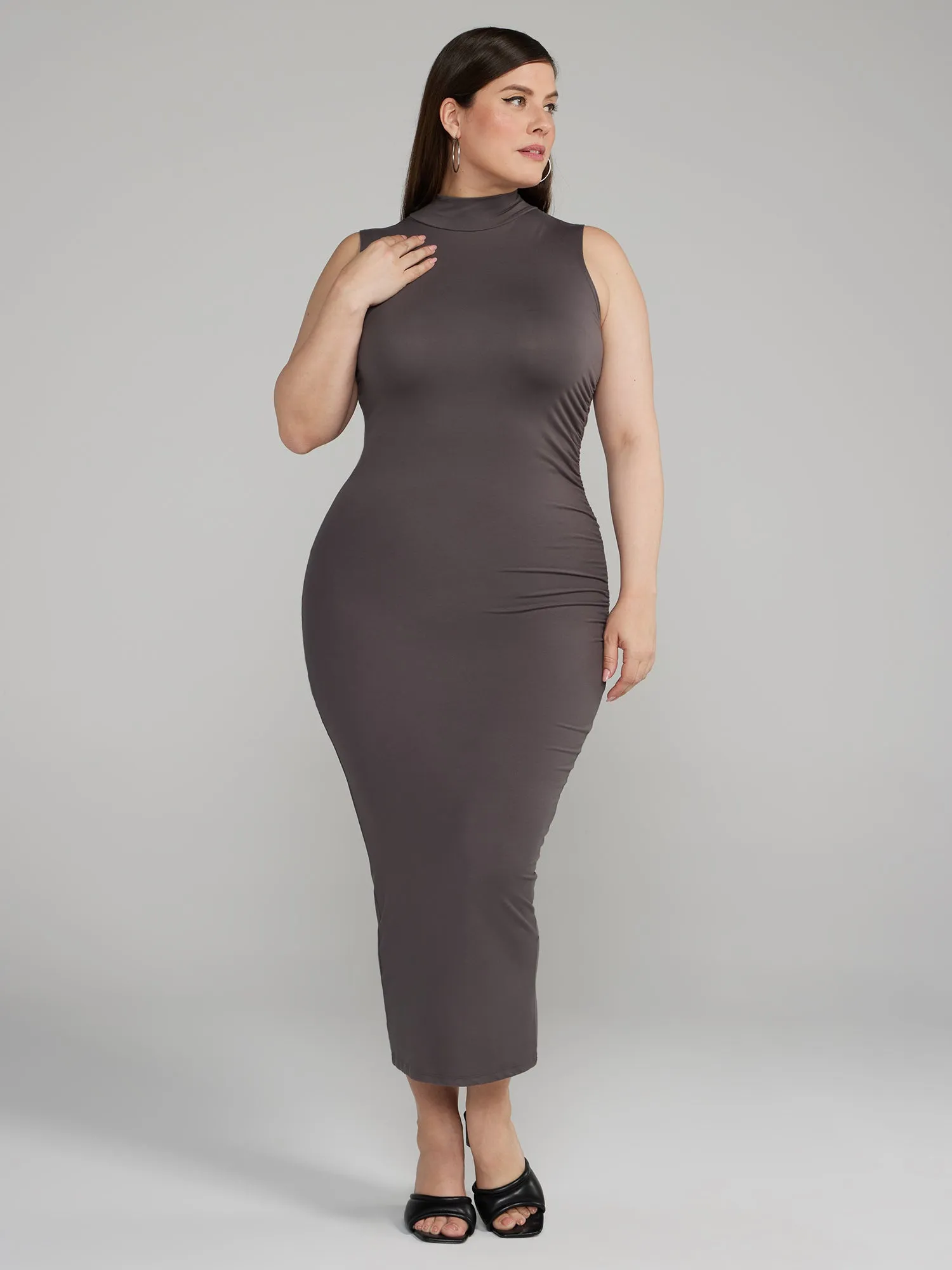 Mockneck Ruched Bodycon Dress