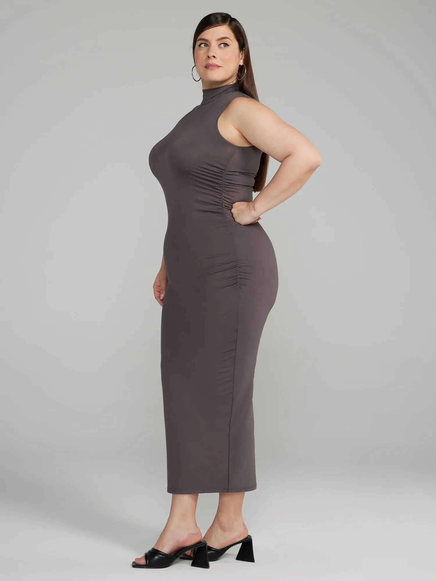 Mockneck Ruched Bodycon Dress