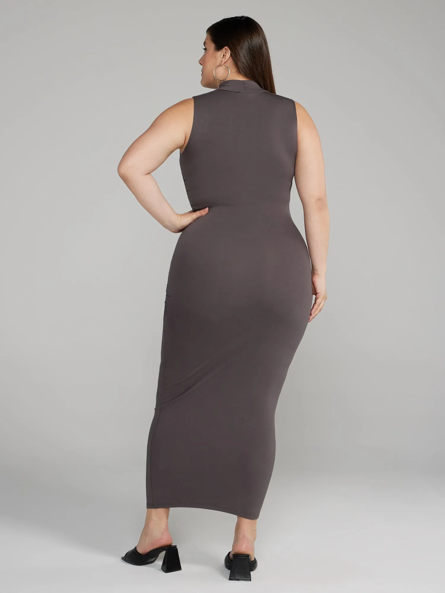 Mockneck Ruched Bodycon Dress