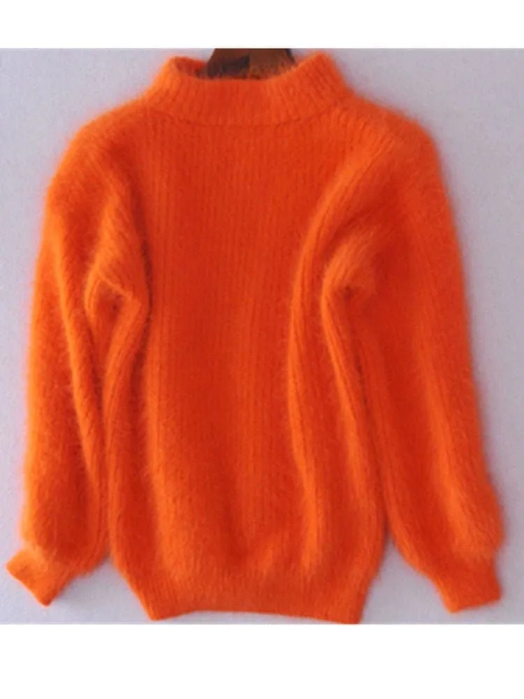 Mohair Turtleneck Sweater - Cozy, Loose-Fitting, Lantern Sleeves