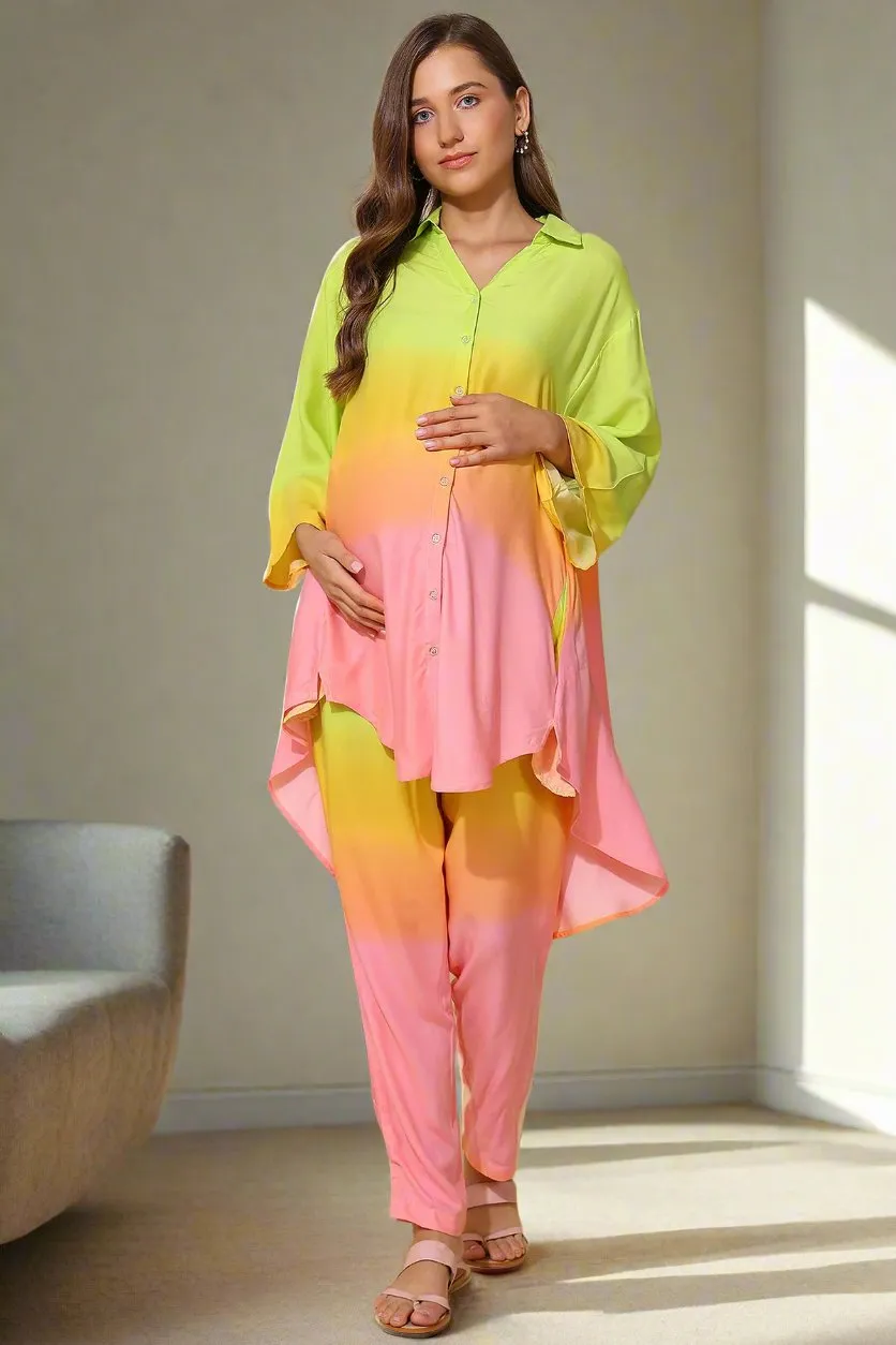 Multicolor Maternity Co-ord Set with Zipless Feeding