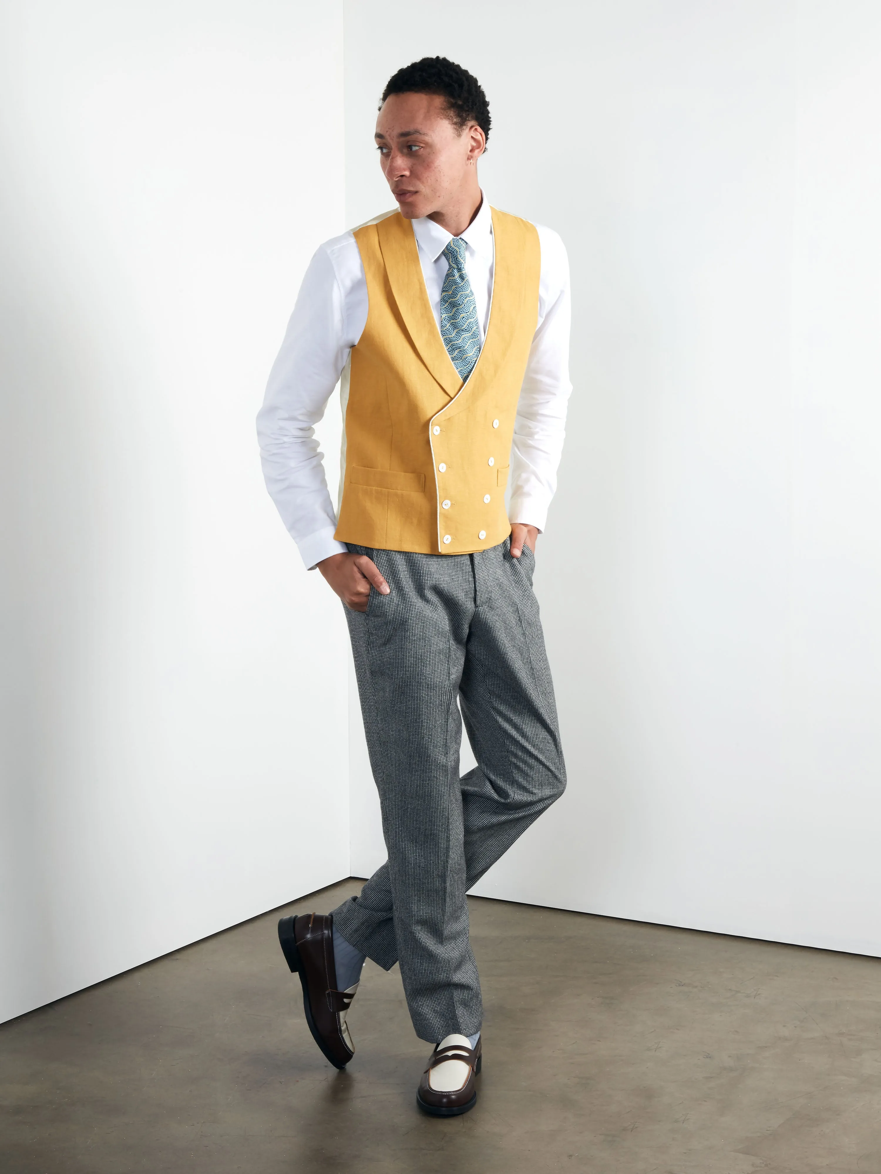 Mustard Shawl Lapel Double Breasted Waistcoat