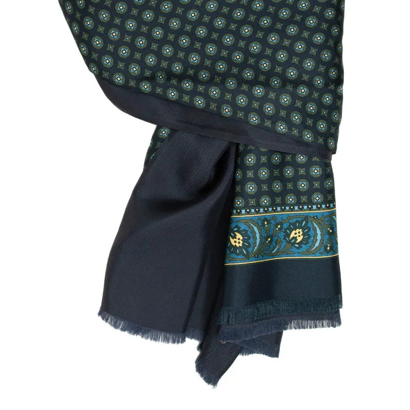 Navy with Olive Circle Pattern Silk Scarf