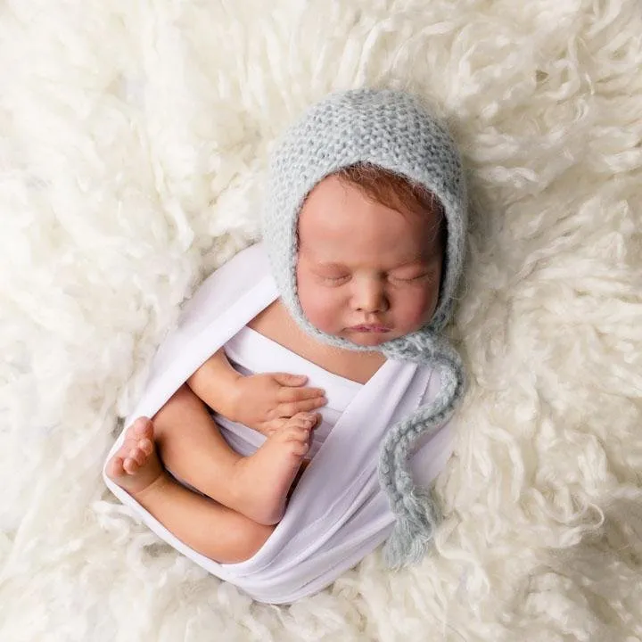 Newborn Blue Angora Knit Bonnet Infant