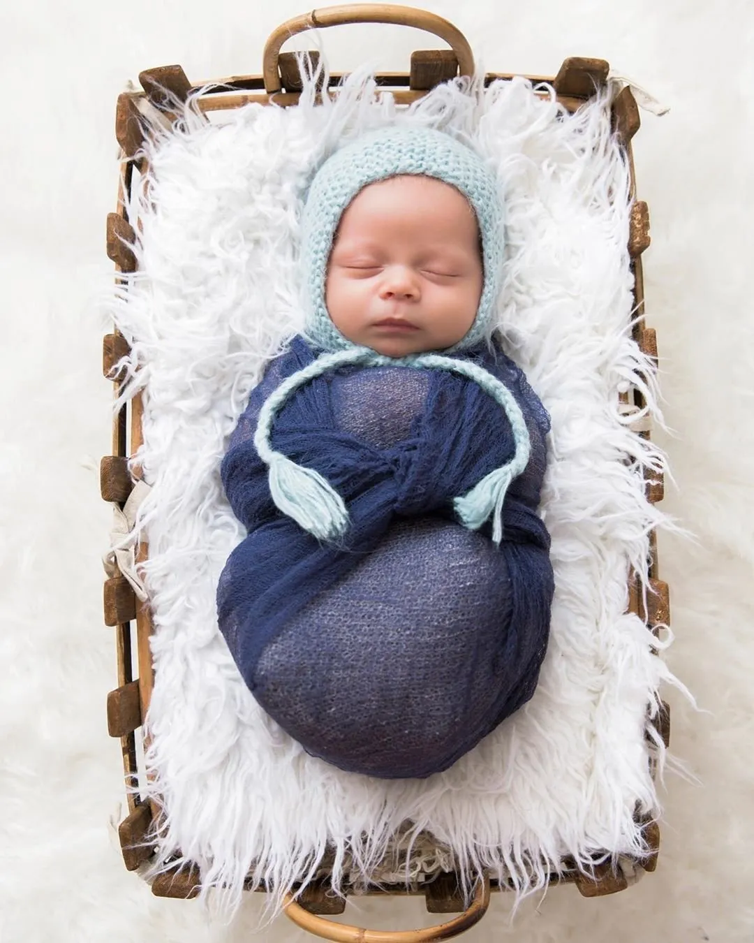 Newborn Blue Angora Knit Bonnet Infant