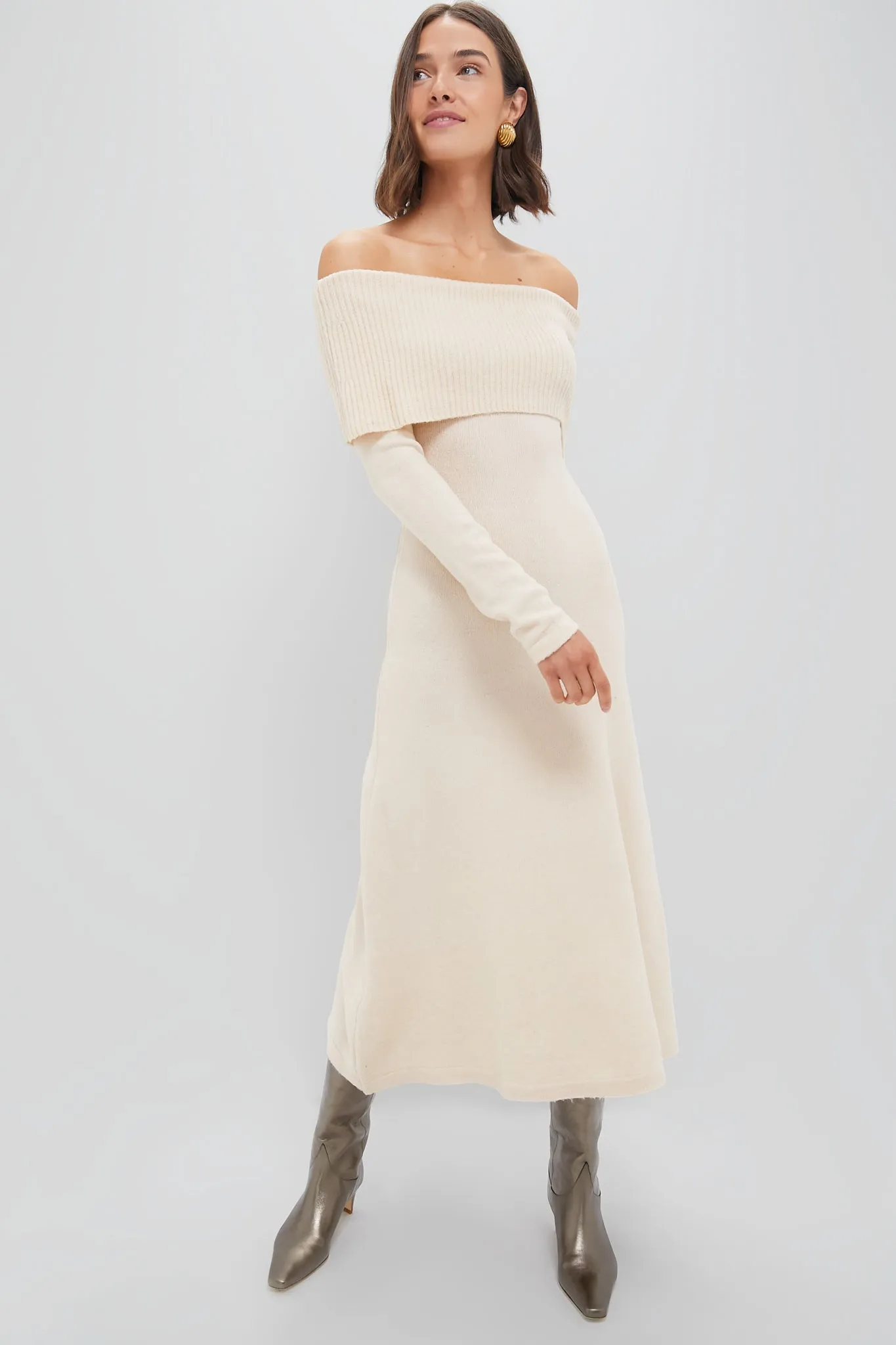 Oatmeal Off the Shoulder Maxi Dress