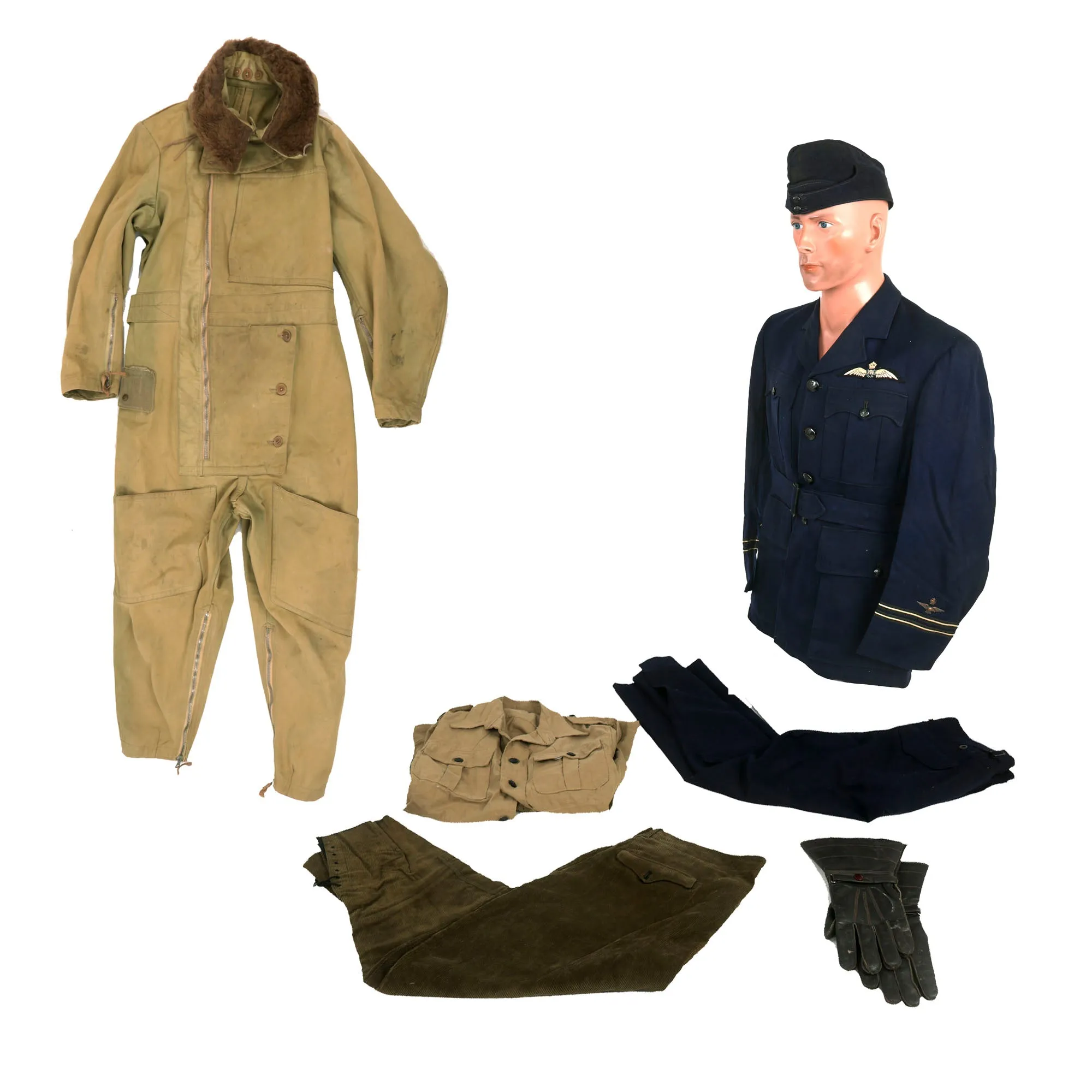 Original Australian WWII Royal Australian Air Force Flight Suit & Uniform Lot - Dress Uniform & Flight Gloves