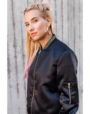 Panthera Bomber Jacket, Black Satin