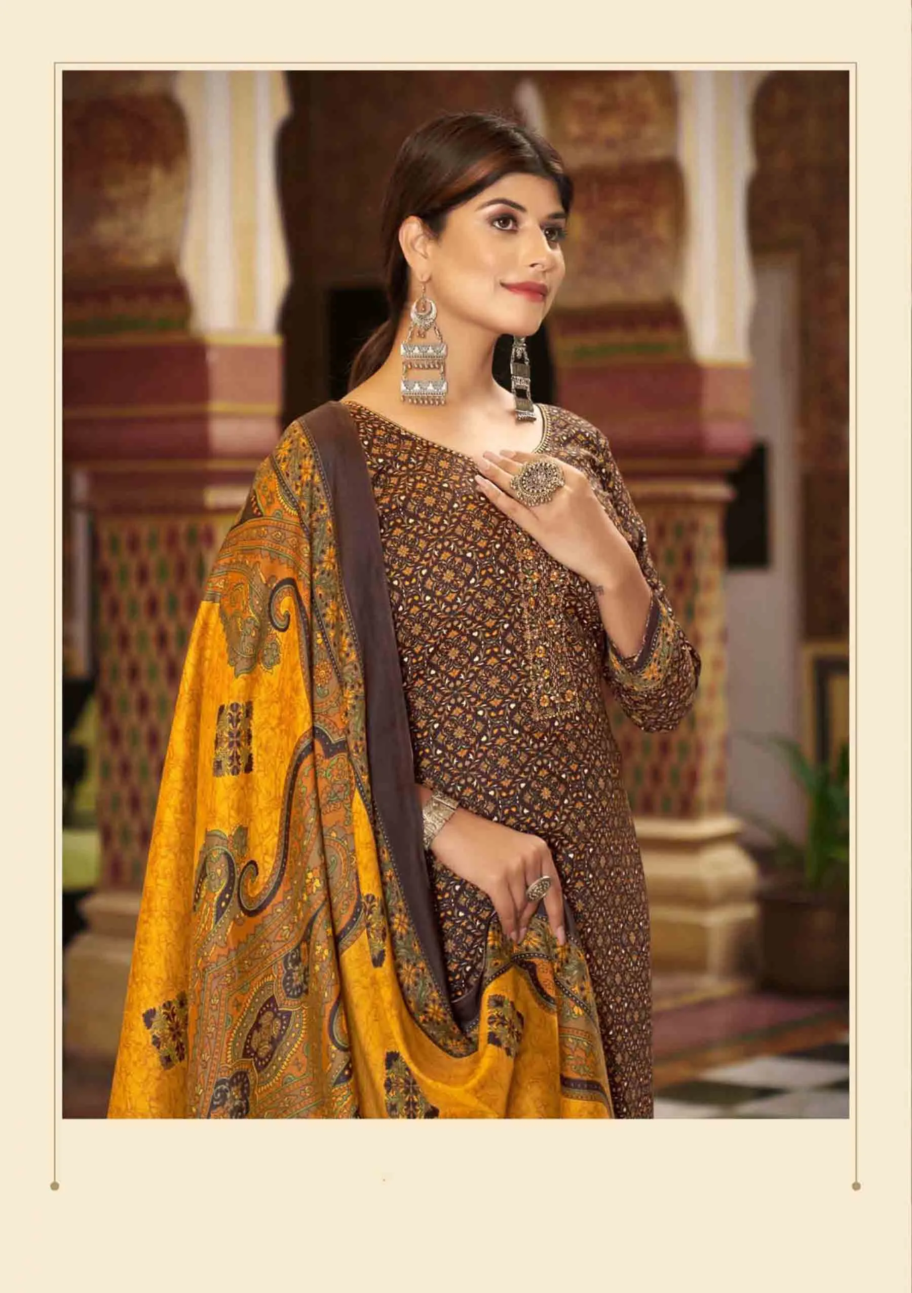 Pashmina Spun Unstitched Coffee Brown Winter Salwar Suits