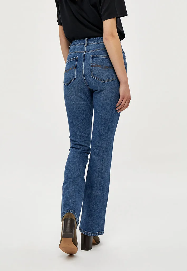 PCLinda HW Flared Jeans - Mid Blue Denim