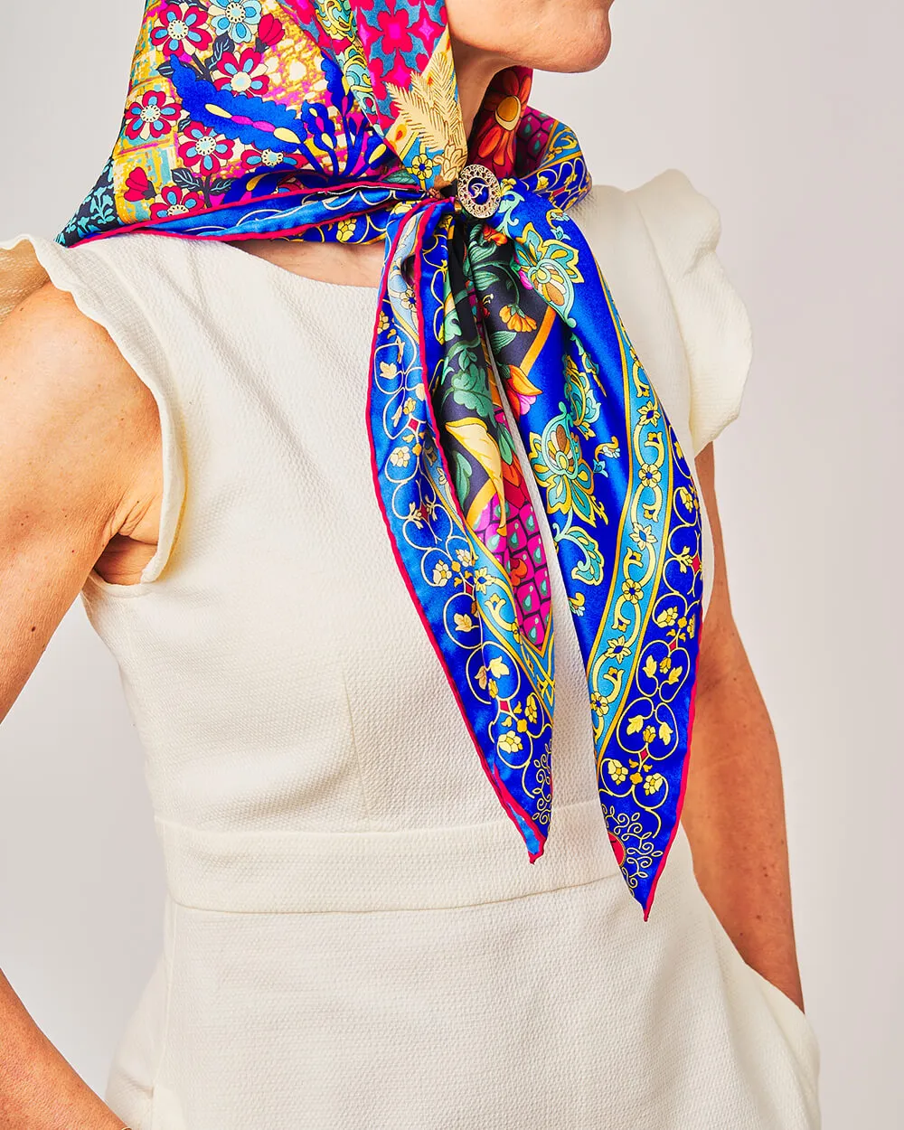 Porta Catania Porta Messina Blue Silk Twill Scarf and Ring