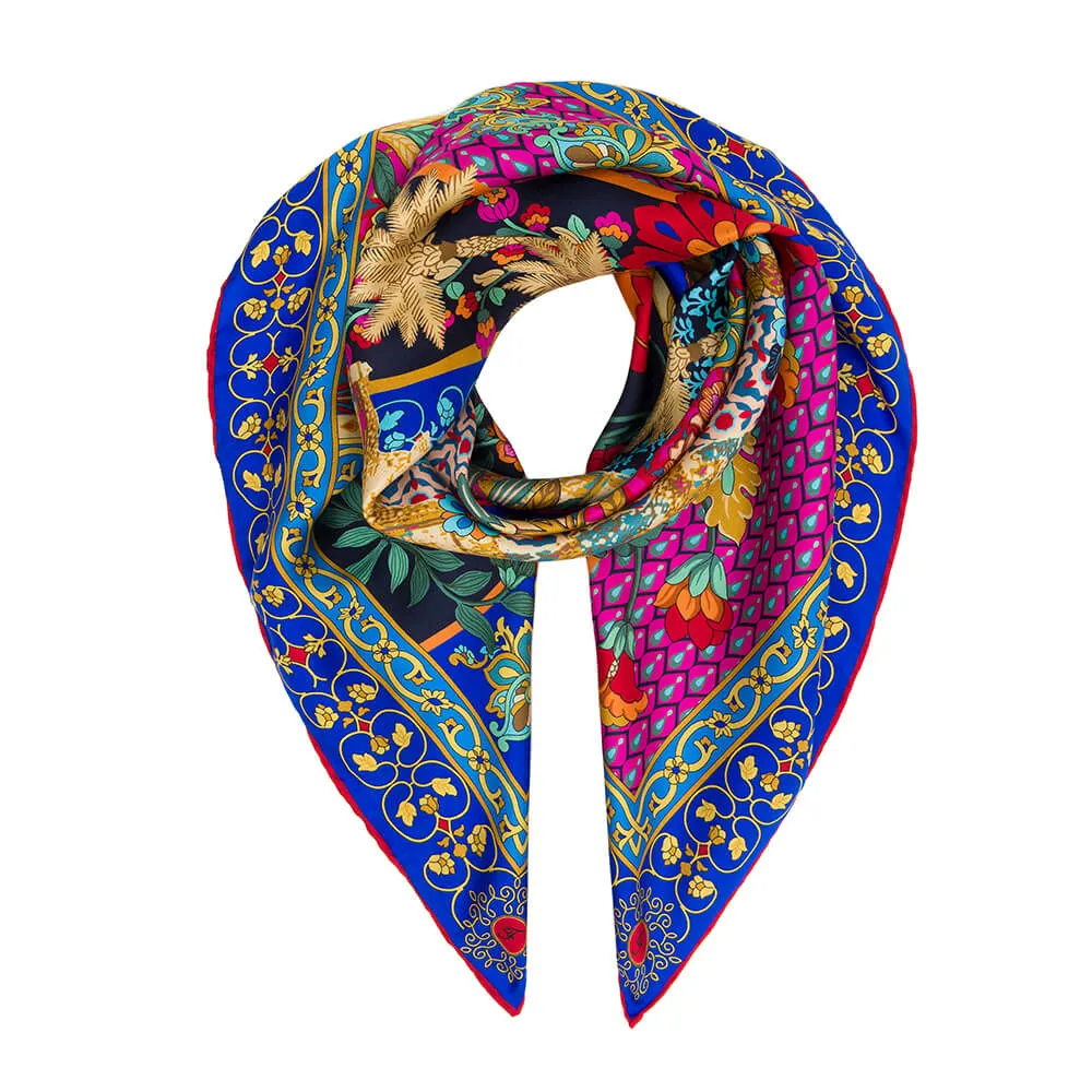 Porta Catania Porta Messina Blue Silk Twill Scarf and Ring