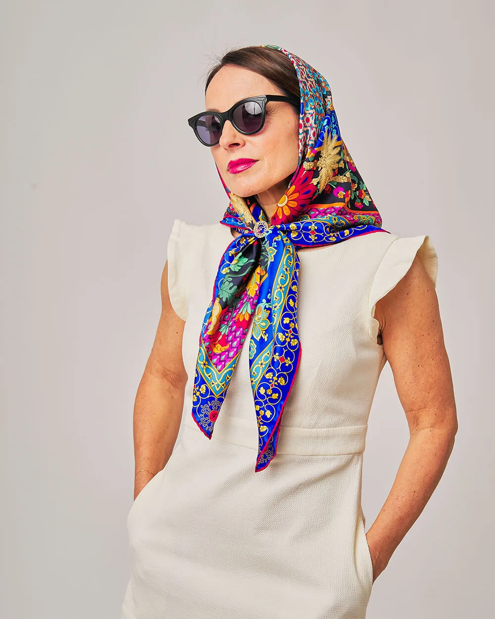 Porta Catania Porta Messina Blue Silk Twill Scarf and Ring