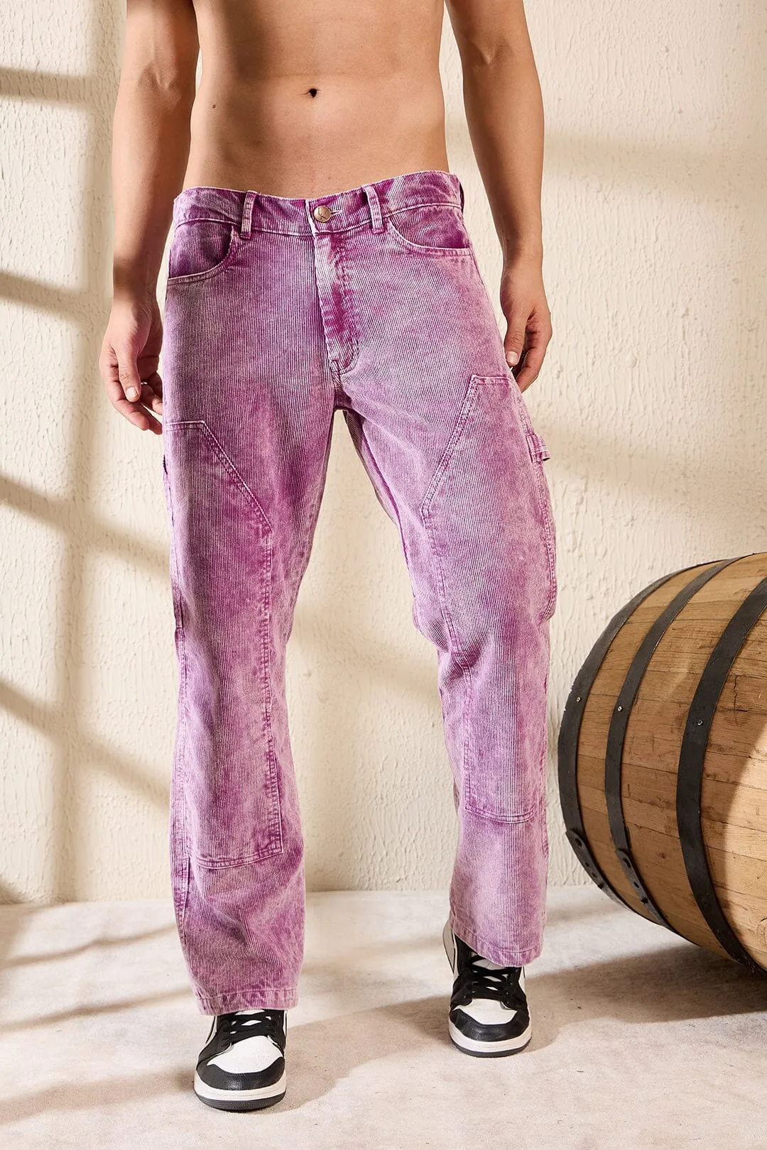 Purple Cord Dyed Carpenter Pants