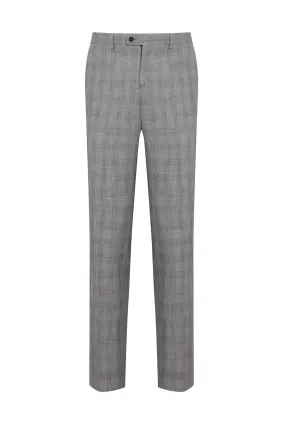 Regular Fit Plaid Side Pocket Low Waist Gray Dress Pants