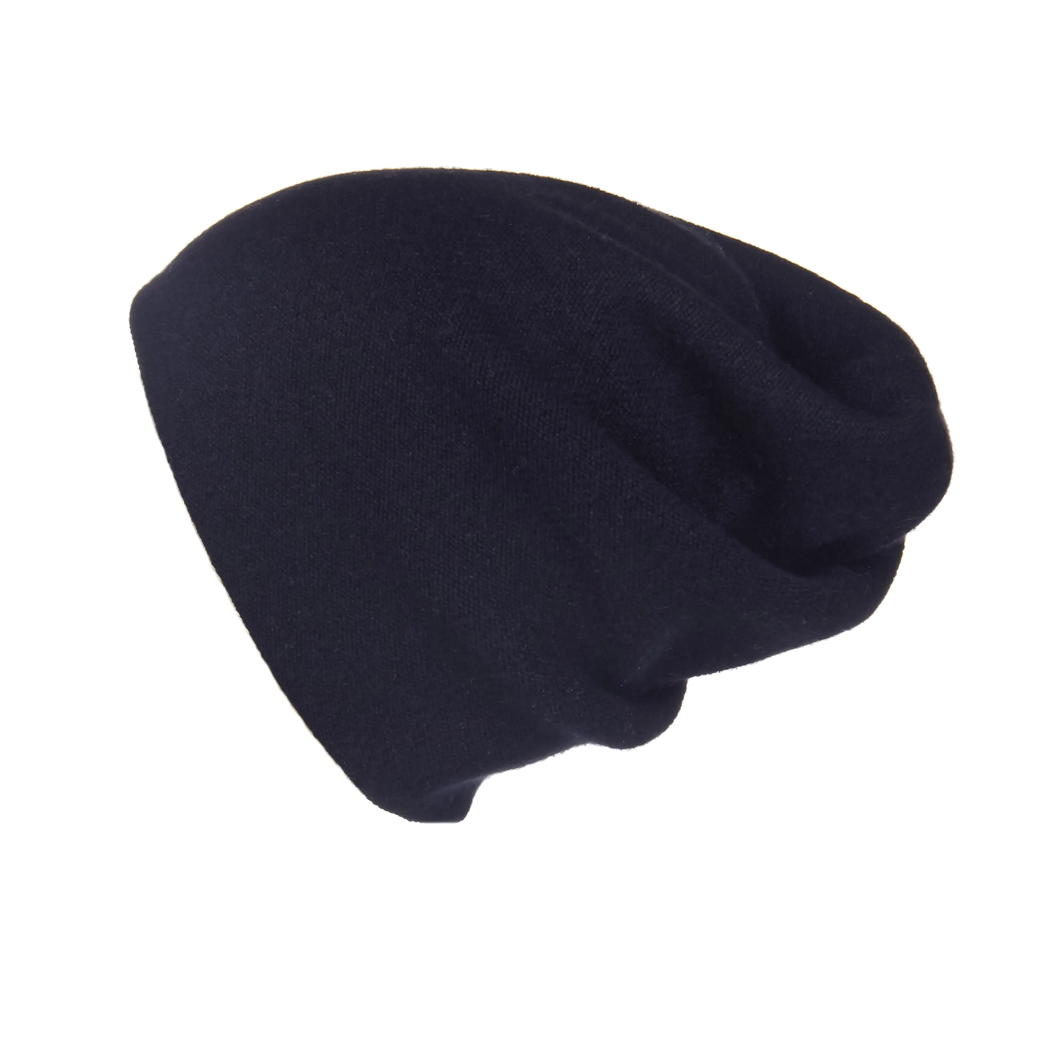 Reversible Slouchy Black Cashmere Hat with Gold Heart and Black Pom-Pom